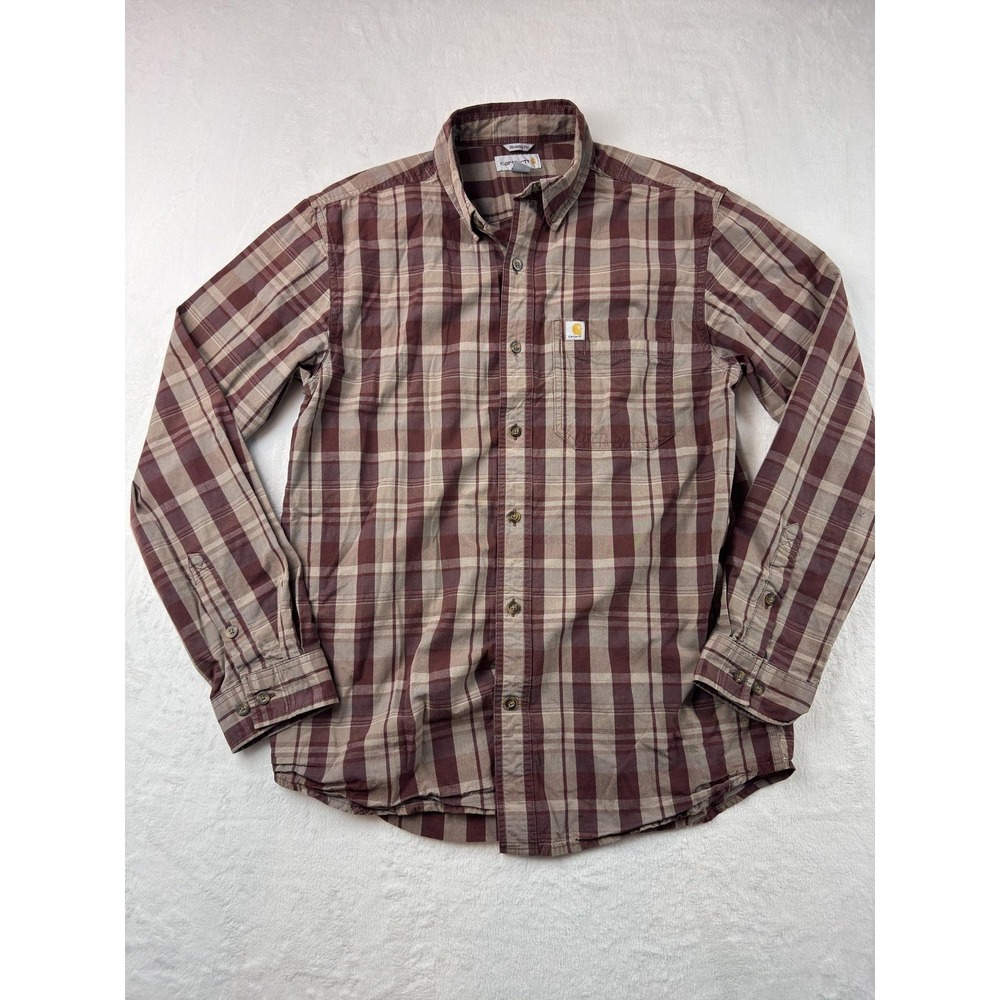 Carhartt Shirt Mens Medium Red Plaid Long Sleeve Button‎ Front Workwear Casual